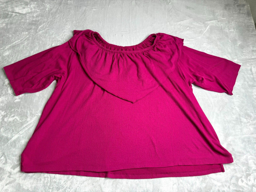 Catherines Top Womens 2X 22/24W Pink Textured Knit Round Neck 3/4 Sleeve Stretch